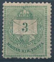 1881 3kr használatlan bélyeg 11 1/2 : 13 fogazással, újragumizva (?) alul foghiány (bélyegzett ár 55...