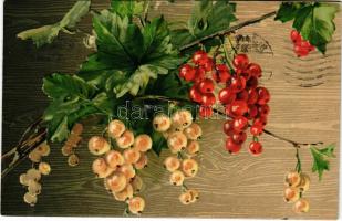 1908 Üdvözlőlap szőlőfürttel / greetings with grape. litho