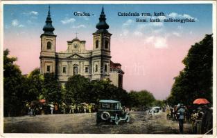 1940 Nagyvárad, Oradea; Catedrala rom.-kath. / Római katolikus székesegyház, automobilok / Roman Cat...