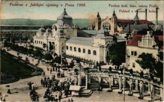 1908 Praha, Prag, Prague; Jubilejní vystava v Praze 1908, Pavilon král. hlav. mesta Praliv. Pohled z...