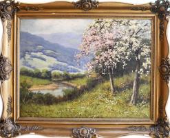 Neogrády László (1896-1962): Tavasz. Olaj, vászon, jelezve balra lent. Dekoratív, sérült fakeretben....