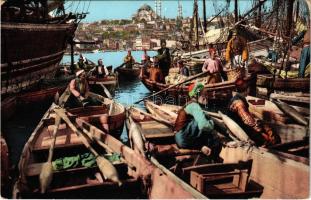 Constantinople, Istanbul; Sur la Corne d'Or. E. F. Rochat / port, ships, vendors (EK)