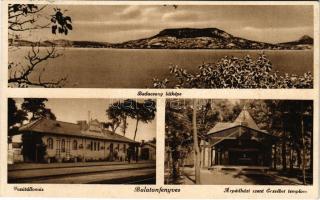 1937 Balatonfenyves, Badacsony látképe, vasútállomás, Árpádházi szent Erzsébet templom