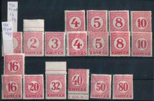 1926-1929 Pengő-filléres portó 18 db bélyeg fogazatváltozatokkal