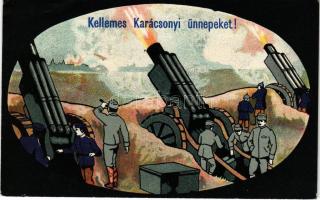 Kellemes karácsonyi ünnepeket! Katonák ágyúval / Christmas greeting, K.u.k military, cannon, soldier...