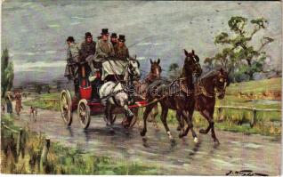 Horse-drawn carriage. M. M. Vienne Nr. 374. artist signed