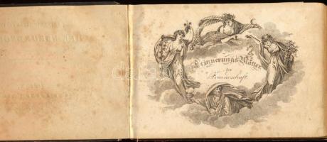 cca 1810-1820 Régi emlékkönyv, benne magyar és német nyelvű bejegyzésekkel, rajzokkal, illusztrációk...
