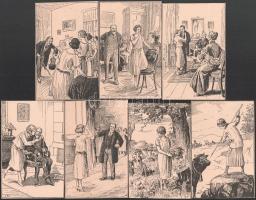 Geiger Richárd (1870-1945): 7 db illusztráció, klisé, papír, jelzett a klisén, 14x9 cm