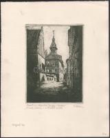 Maran, Gustav Stanislav (1886-1983), Czech artist: Prágai részlet a zsinagógával. Rézkarc, papír. Je...