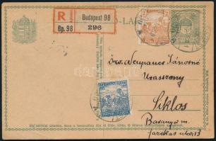 1918 Ajánlott díjkiegészített díjjegyes levelezőlap Budapestről Siklósra