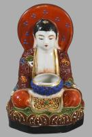 Buddha porcelán szobor, jelzett, kis kopással, m: 13 cm
