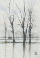 Einczinger Ferenc (1879-1950): Esztergomi dunai árvíz, 1947. pasztell, papír, jelzett. 40,5x29,5 cm....
