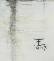 Einczinger Ferenc (1879-1950): Esztergomi dunai árvíz, 1947. pasztell, papír, jelzett. 40,5x29,5 cm....