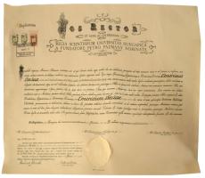 1949 Bp., a Pázmány Péter Tudományegyetem által kiállított orvosdoktori diploma (másolat) + 1929 Biz...