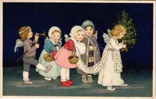 1917 Children Christmas greeting art postcard. M. Munk Wien Nr. 724. litho