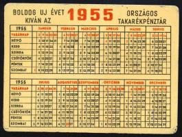 1955 ,,Ez az igazi szerencse...", Országos Takarékpénztár (OTP) fém kártyanaptár, 9,5x7 cm