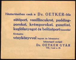 Dr. Oetker kétoldalas reklámlap, 12,5x16 cm