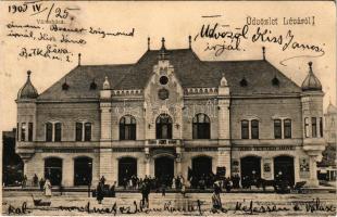 1905 Léva, Levice; Kossuth tér, Városháza, Lang központi kávéháza, Kovács Sándor, Schweihs és Trebit...