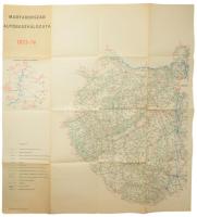 1973 Magyarország autóbuszhálózata 1973-74, kétoldalas térkép, kis lapszéli szakadással, 66x68 cm
