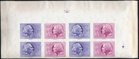 1956 Bélyegnap (29.) sor ívsarki vágott 8-as tömbben, középen fordított állású párok, az ívszélen ny...