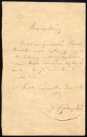 1882 Gróf Széchenyi Béla által kiállított bizonyítvány orosházi származású cselédlány részére Gróf S...