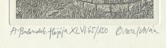 Orosz István (1951-): A Bolondok Hajója XLVI. Rézkarc, papír, jelzett és számozott (65/150). 11,5x11...
