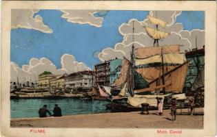1912 Fiume, Rijeka; Molo Daniel / kikötő, hajók / port, ships + "FIUME - ZAGRAB 63" vasúti...