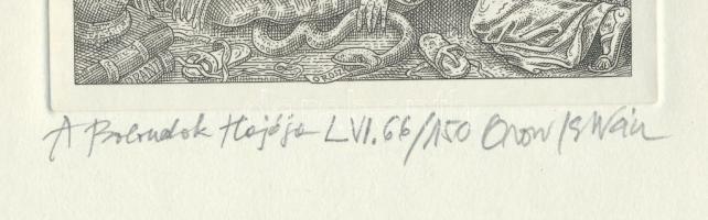 Orosz István (1951-): A Bolondok Hajója LVI. Rézkarc, papír, jelzett és számozott (66/150). 11,5x11,...