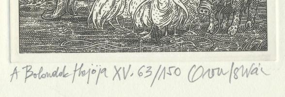 Orosz István (1951-): A Bolondok Hajója XV. Rézkarc, papír, jelzett és számozott (63/150). 11,5x11,5...