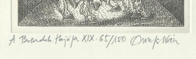 Orosz István (1951-): A Bolondok Hajója XIX. Rézkarc, papír, jelzett és számozott (65/150). 11,5x11,...