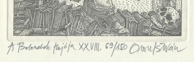Orosz István (1951-): A Bolondok Hajója XXVIII. Rézkarc, papír, jelzett és számozott (69/150). 11,5x...