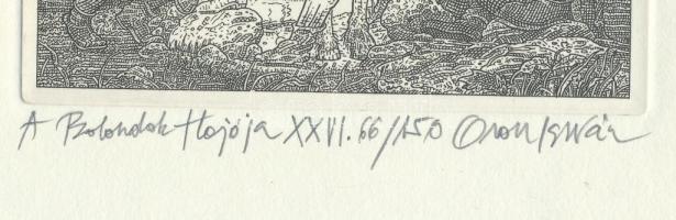 Orosz István (1951-): A Bolondok Hajója XXVI. Rézkarc, papír, jelzett és számozott (66/150). 11,5x11...