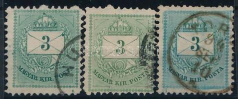 1881 Színesszámú 3kr 22, 22a + kék színű bélyeg (ritka)
