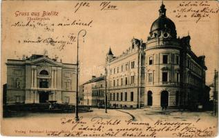 1902 Bielsko-Biala, Bielitz; Theaterplatz. Verlag Bernhard Loinger / theatre square (EK)