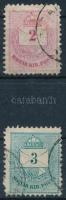 1874-1881 2kr meggypiros színben + 3kr kék színben