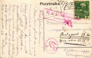 1916 Hlyniany, Gliniany (Lviv); Kosciol rzym. kat. / catholic church + "K.u.k. Militärzensur Le...