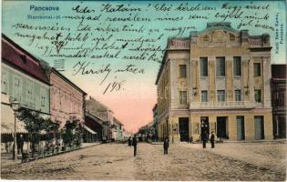 1905 Pancsova, Pancevo; Sztarcsovai út, Pancsovai Népbank, Juba és Csányi üzlete, gyógyszertár, körm...