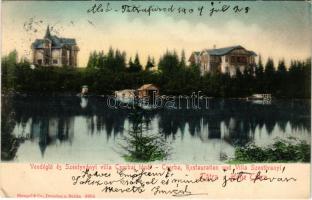 1904 Tátra, Magas-Tátra, Vysoké Tatry; Vendéglő és Szentiványi villa a Csorba-tónál. Stengel &am...