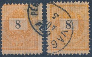 1888-1889 8kr lemezhibával a "K" betűben + 8kr javítással a jobb alsó háromszögben