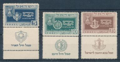 Izrael 1949 Zsidó ünnepek sor Mi 19 tabos, betapadás / gum disturbance + 20-21 postatiszta féltabos ...