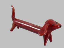 Iparművész opaküveg kutya figura, hibátlan, h: 7 cm