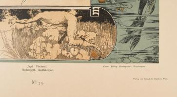 cca 1895 Koloman Moser (1868-1918): Jagd. Fischerei./ Rudersport. Radfahrsport, kollotípia, papír, j...