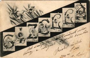 1905 Gizella - betűs-virágos üdvözlőlap montázs. L.D.F. No. 1379. / flower-letter greeting card mont...