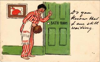 'Do you know that I am still waiting', men in front of bathroom. Raphael Tuck &amp; So...