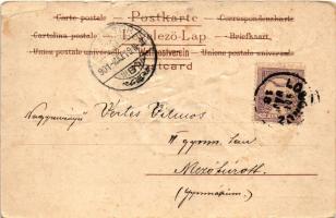 1901 Dombornyomott kutyás művészlap. Serie 7047. / Emb. dogs art postcard. litho (szakadás / tear)