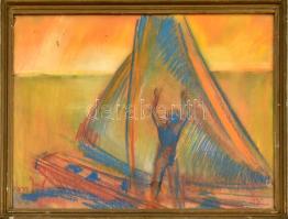 Egry József jelzéssel: Vitorlázó. Vegyes technika, papír. Üvegezett keretben. 34x46 cm
