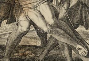 Johann Sadeler (1550-1600) Christoph Swartz után: Római katonák felállítják a keresztet. Rézmetszet,...