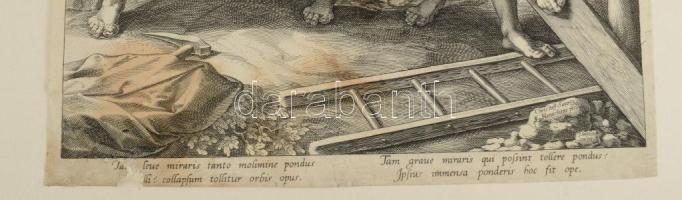 Johann Sadeler (1550-1600) Christoph Swartz után: Római katonák felállítják a keresztet. Rézmetszet,...