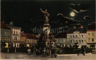 1917 Arad, Szabadság tér este holdfényben, Herbstein, Schwarz testvérek, Weigl Adolf üzlete / square...