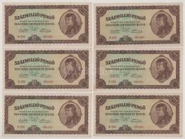 1946. 100.000.000P (6x) sorszámkövetők és egy közeli sorszám "P 235 081055 és P 235 081064 közö...